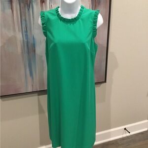 J.Crew Sleeveless Ruffle Neck Shift Dress - Green Wm Sz 8